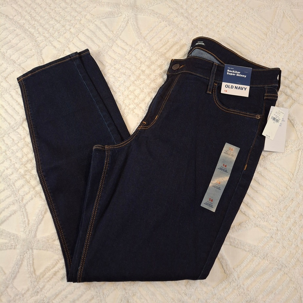 Old Navy Women 14 Rockstar Super Skinny Jeans Dark Wash Mid-Rise Denim NWT